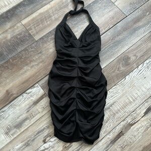 BCBG Satin Halter Ruched Dress Black Size 0